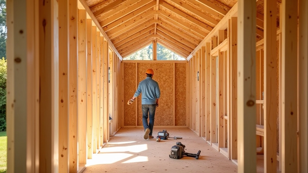 Wooden wall framing and structural assembly during construction